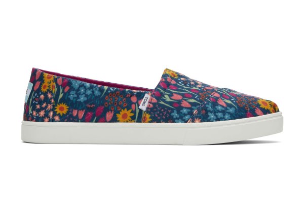 Women's Blue Floral Alpargarta Repreve Quilted Print Cupsole Slip On Sneaker | TOMS