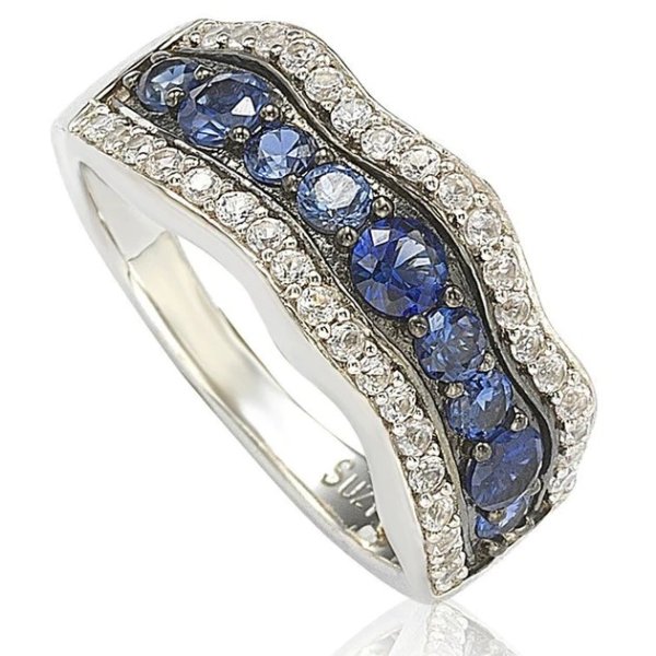 sapphire and diamond accent in sterling silver wavy ring
