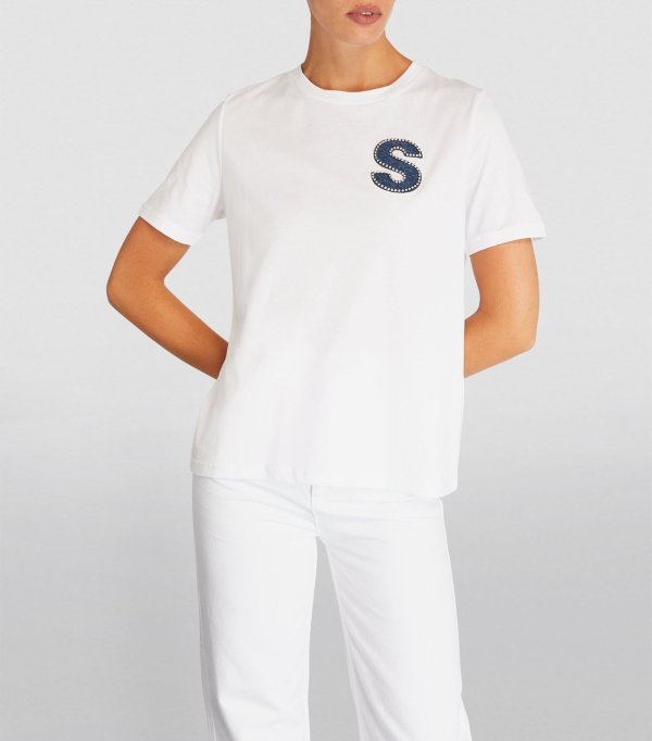 Sale | SANDRO Cotton Embellished-Patch T-Shirt | Harrods US