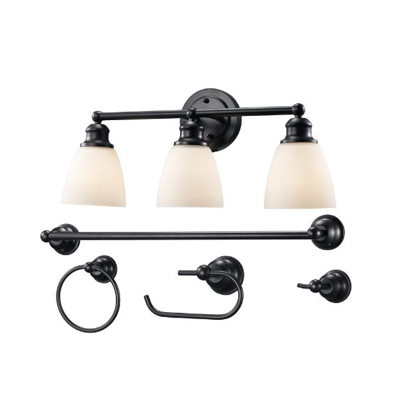 3-Light Rubbed Oil Bronze Vanity Light Set with Opal Shades