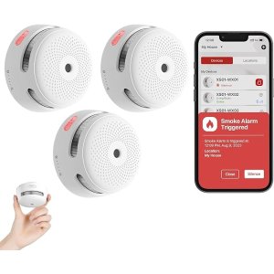 X-Sense Smart Smoke Detector Fire Alarm with Replaceable Battery, Wi-Fi Smoke Detector, App Notifications with Optional 24/7 Professional Monitoring Service, XS01-WX, 3-Pack