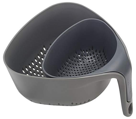 40094 Nest Colanders Stackable Set with Easy-Pour Corners and Vertical Handle 2-piece Gray
