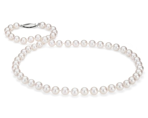 Classic Akoya Cultured Pearl Strand Necklace in 18k White Gold (6.5-7.0mm)