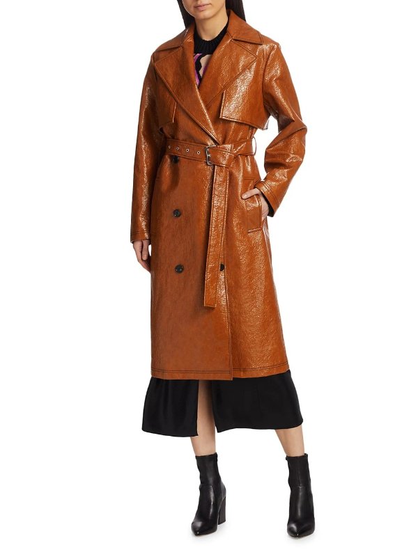 Honey Faux Leather Trench Coat