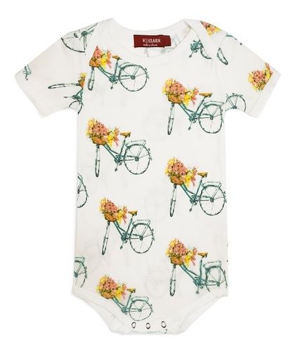 White & Green Floral Bicycle Bodysuit - Infant