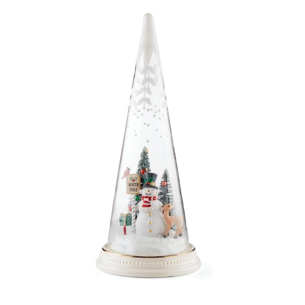 895174 Lit Christmas Cone with North Pole Snowman Scene