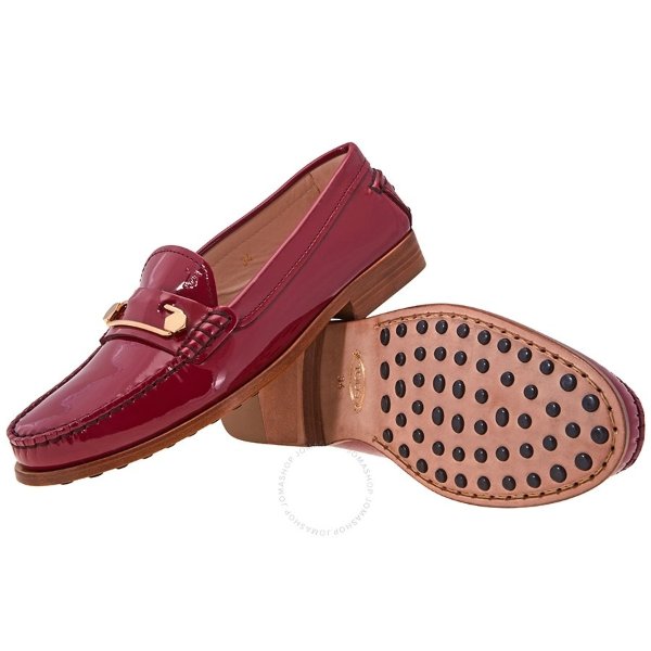 Tods Womens Patent Leather Loafer in Dark Amaranth