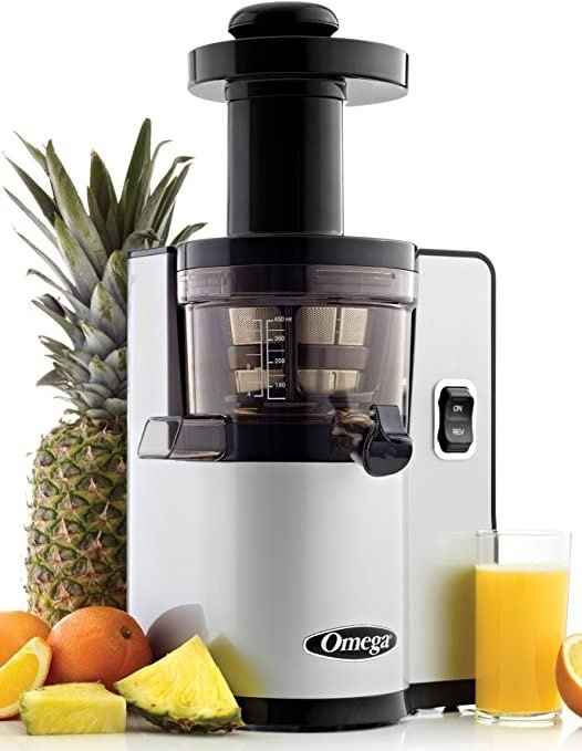 VSJ843QS Vertical Slow Masticating Juicer Makes Continuous Fresh Fruit and Vegetable Juice at 43 Revolutions per Minute Features Compact Design Automatic Pulp Ejection, 150-Watt, Silver