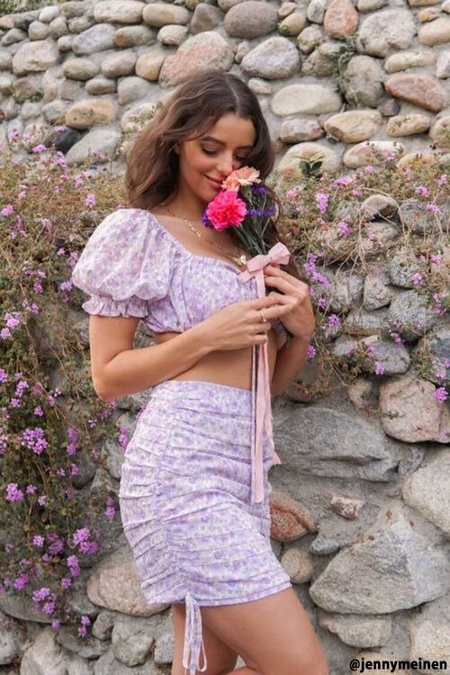 Floral Crop Top & Self-Tie Skirt Set