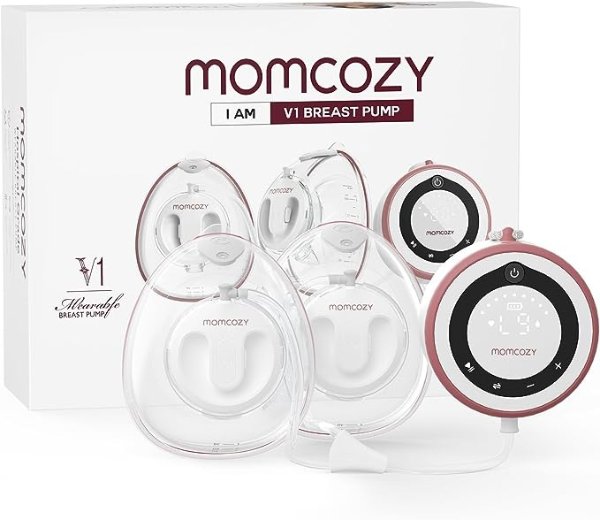 Momcozy Hospital Grade Breast Pump V1, Hands-Free & Portable Double Electric Breast Pump, Smart Touch Screen with 27 Pumping Combinations, Wearable Pump with 5 Flange Sizes