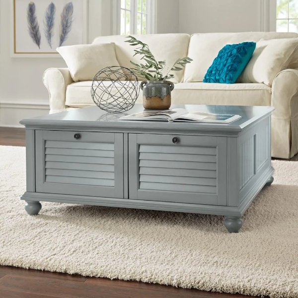 Hamilton 40 in. Distressed Gray Medium Square Wood Coffee Table with Drawers