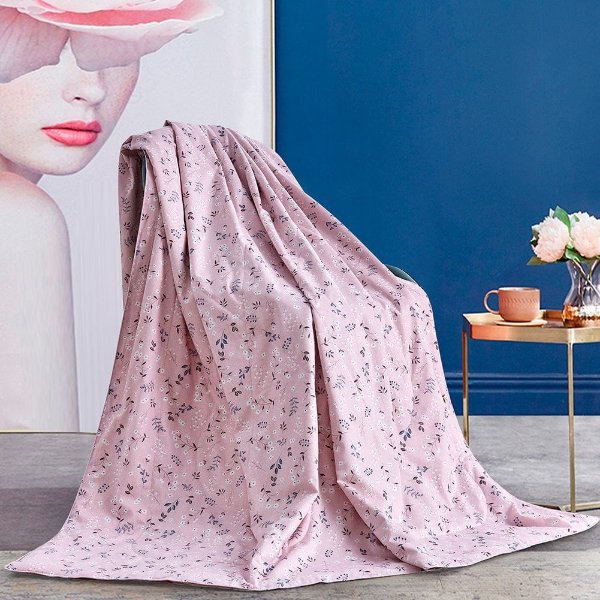 Summer Washable Floral Silk Filled Blanket 60"X82"