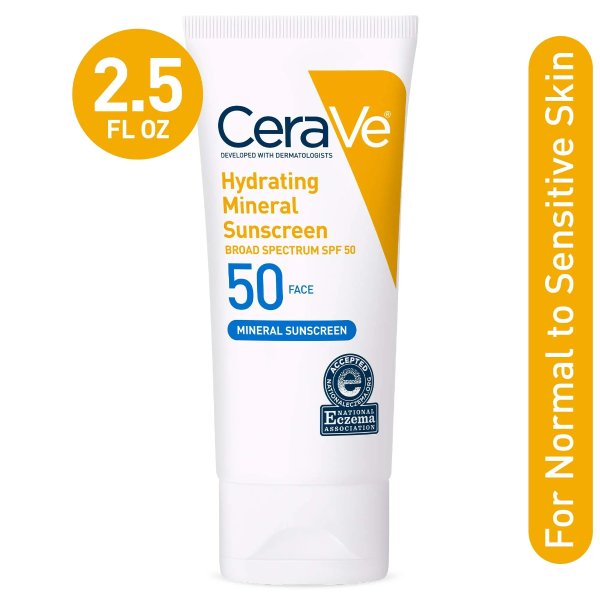 Hydrating Face Sunscreen SPF 50, Lightweight Mineral Sunscreen, 2.5 fl oz