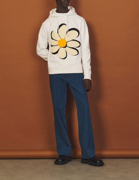 Hoodie with flower embroidered patch