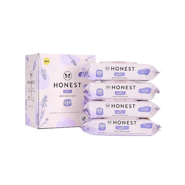 The Honest Company Calm + Cleanse Benefit Wipes | Cleansing Multi-Tasking Wipes | 99% Water, Plant-Based, Hypoallergenic | Lavender, 240 Count