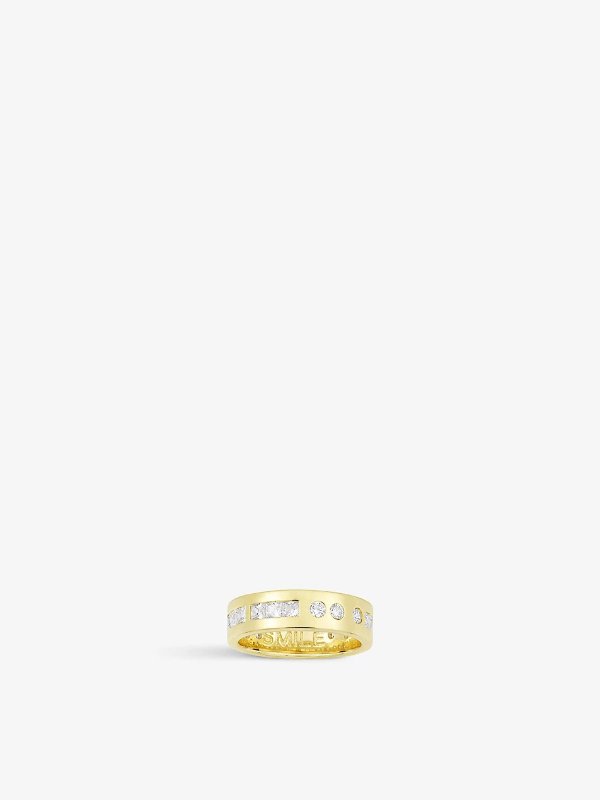 Smile Morse Code 18ct yellow gold-plated metal alloy and cubic zirconia ring