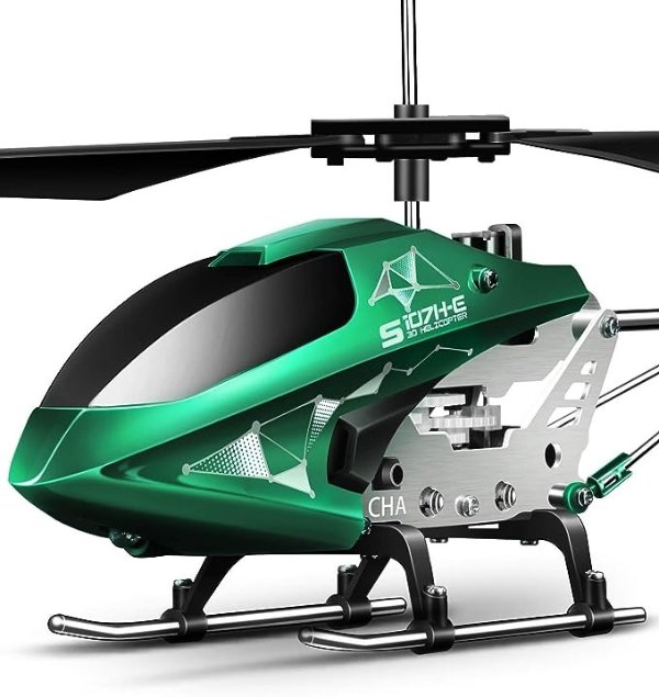 Remote Control Helicopter, S107H-E Aircraft with Altitude Hold, One Key take Off/Landing, 3.5 Channel, Gyro Stabilizer, High &Low Speed, LED Light Indoor to Fly for Kid Beginner(Green)