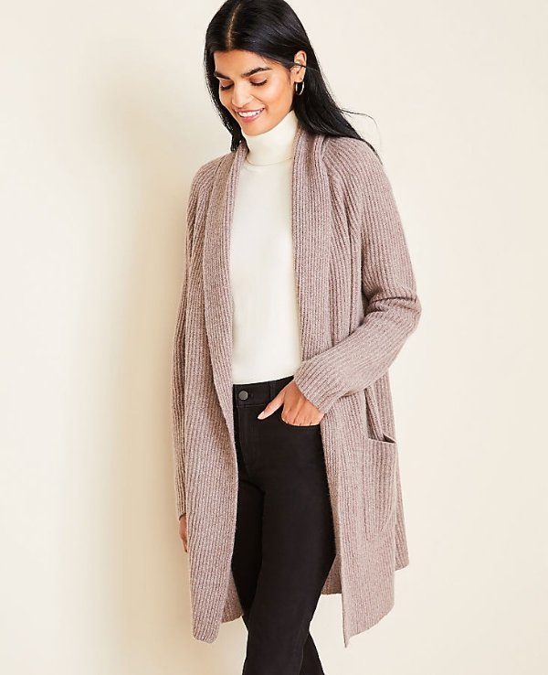 Cashmere Ribbed Open Cardigan | Ann Taylor