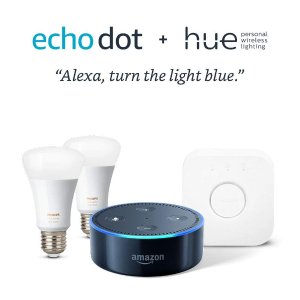 Ending Soon: Echo Dot - Black + Philips Hue 2 Color Bulb Starter Kit