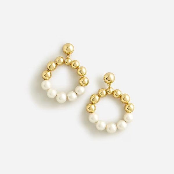 Pearl and metallic-ball hoop earrings