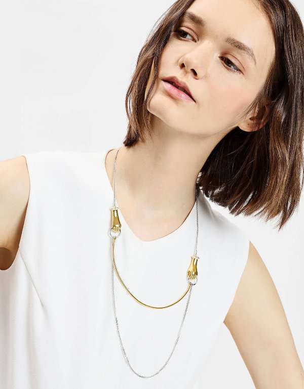 Multi Chain Detail Crystal Necklace | CHARLES & KEITH