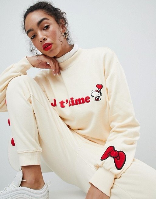 Hello Kitty x ASOS Je t'aime Oversized Funnel Neck Sweater at asos.com