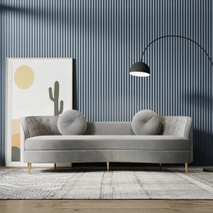 Potenciano Velvet Sofa with Solid Wood Frame and Metal Legs - Grey