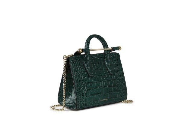 The Strathberry Nano Tote - Embossed Croc Bottle Green