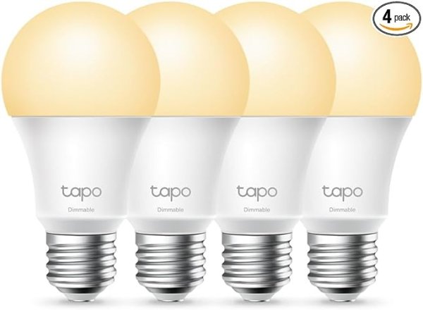  Tapo L510E (4-Pack) Smart Light Bulbs, 800 Lumens (60W Equivalent), 2700K Soft Warm White