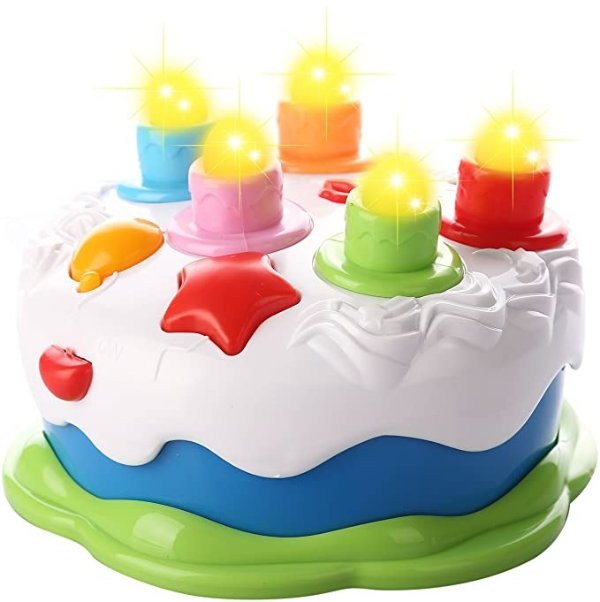 &Mini Baby Birthday Cake Toy with Candles Music Toy for 1 2 3 4 5 Years Old Toddler