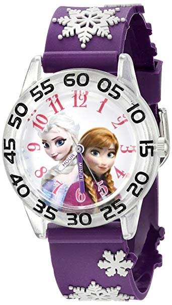 Disney Kids' W002437 Frozen Elsa & Anna Time Teacher Analog Display Analog Quartz Purple Watch