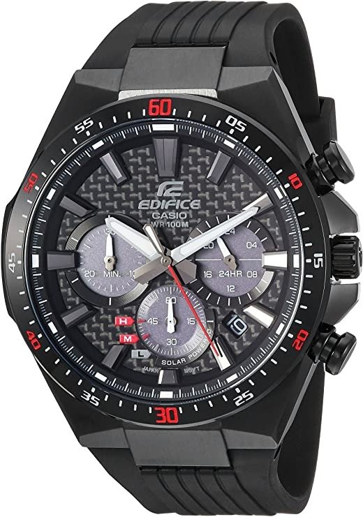 Men's Edifice Stainless Steel Quartz Watch with Resin Strap, Black, 25 (Model: EQS-800CPB-1AVCF)