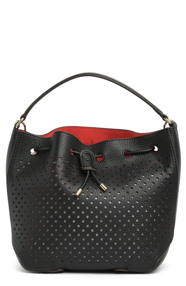 Atena Leather Drawstring Bucket Bag