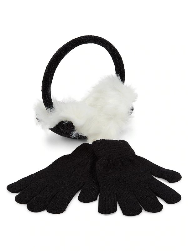 Girl's 2-Piece Faux Fur Earmuffs and Gloves Set