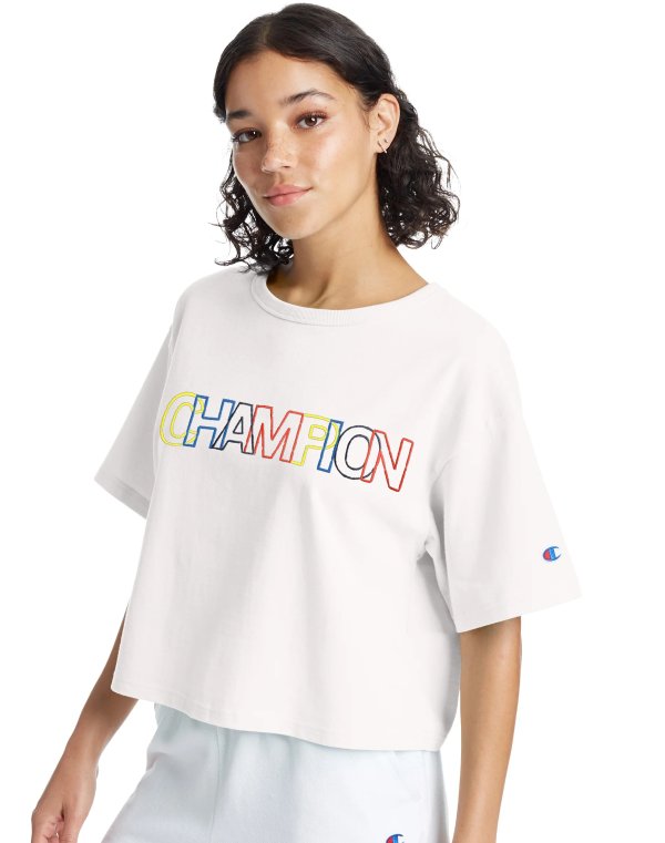 Heritage Crop Tee, Embroidered Multi-Color Logo