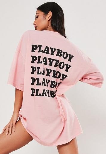 - Playboy xPink Repeat Slogan T Shirt Dress