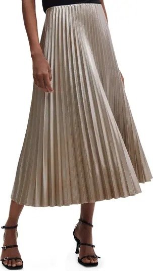 Disco Metallic Pleated Midi Skirt