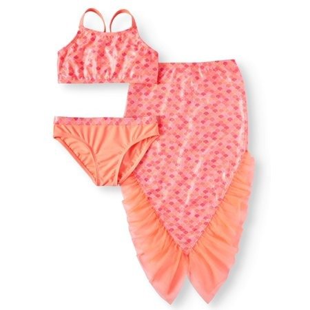 Mermaid Bikini Swimsuit and Skirt Coverup, 3-Piece Set (Little Girls & Big Girls)