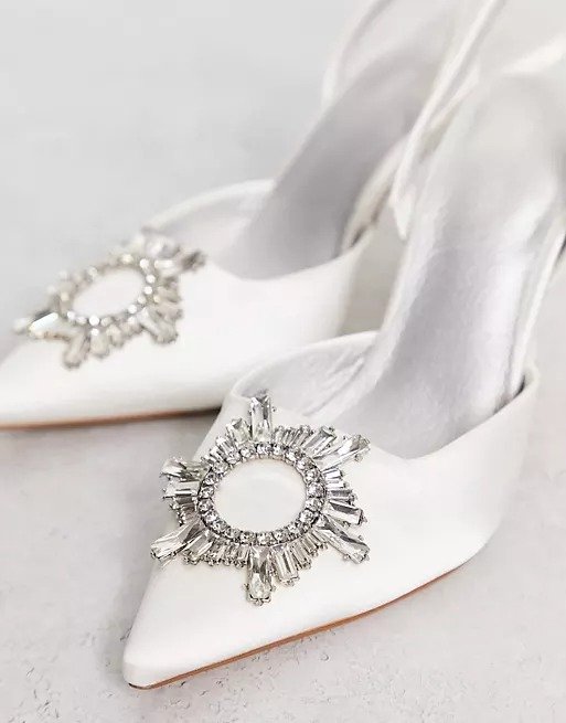 embellished slingback bridal heeled shoes in ivory satin