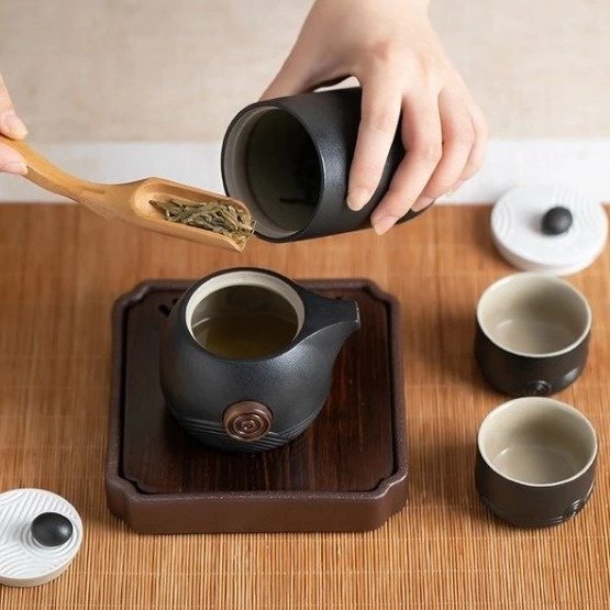 Black Ceramic Travel Tea Set