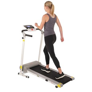 Sunny Health & Fitness SF-T7610 Electric Walking Folding Treadmill with LCD Display and Device Holder, 220 LB Max Weight, White