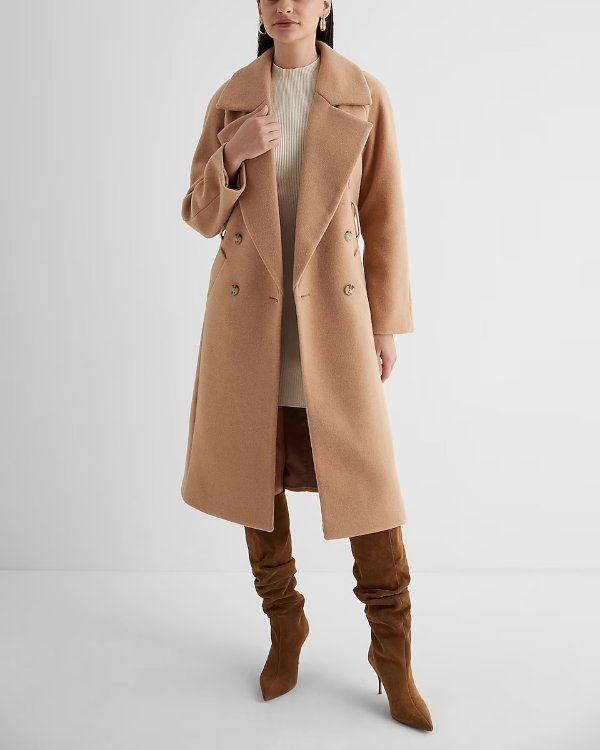 Faux Wool Double Breasted Signature Wrap Coat