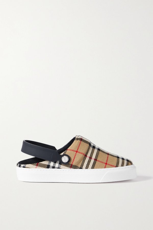 Rubber-trimmed checked canvas sandals