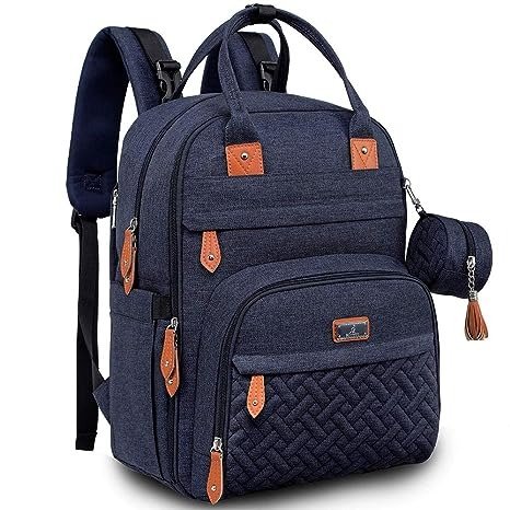Diaper Bag Backpack - Baby Essentials Travel Tote - Multi function Waterproof Travel Essentials Baby Bag with Changing Pad, Stroller Straps & Pacifier Case - Unisex, Navy Blue