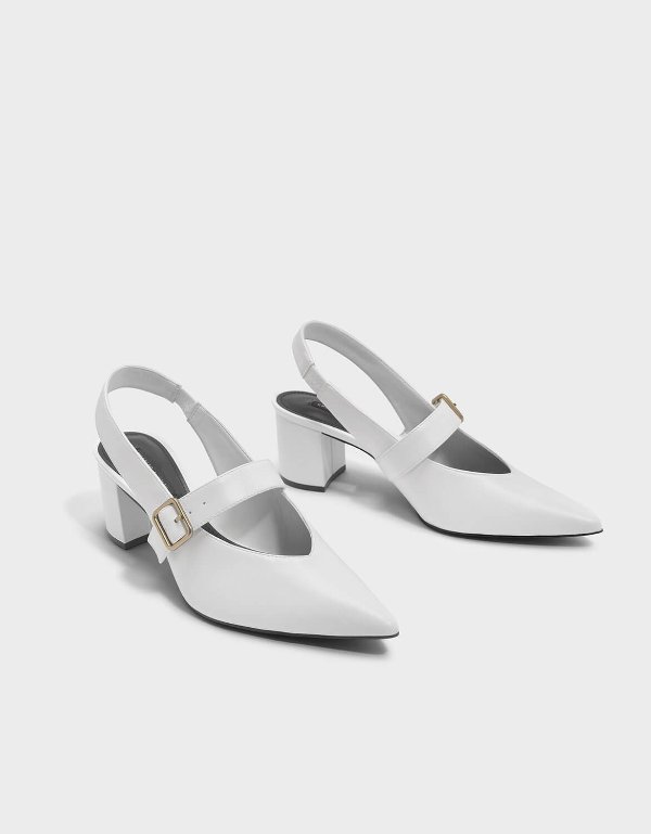 White Mary Jane Slingback Heels | CHARLES & KEITH