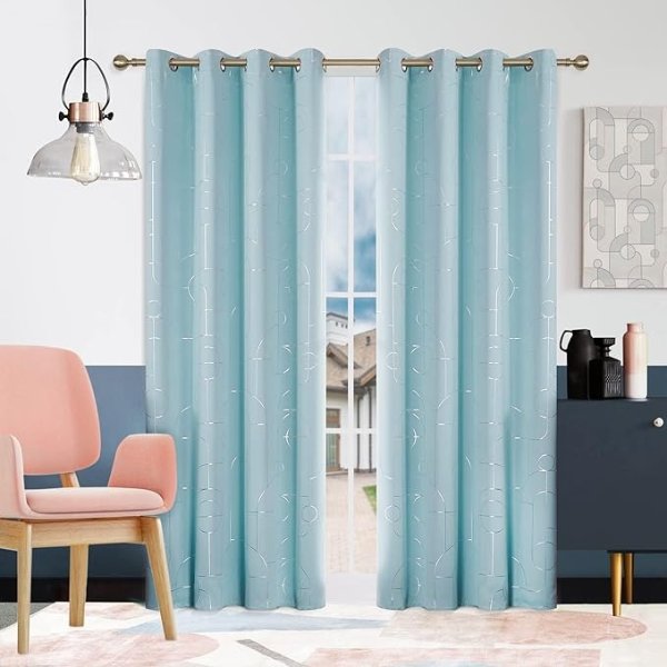 Deconovo Blue Curtains 108 Inches Long, Room Darkening Curtains for Sliding Glass Door, Soundproof Drapes, Grommet Top (52x108 Inch, Sky Blue, 2 Panels)