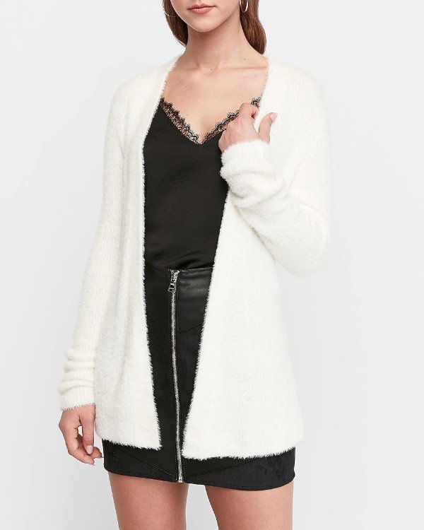Fuzzy Faux Fur Belted Cardigan