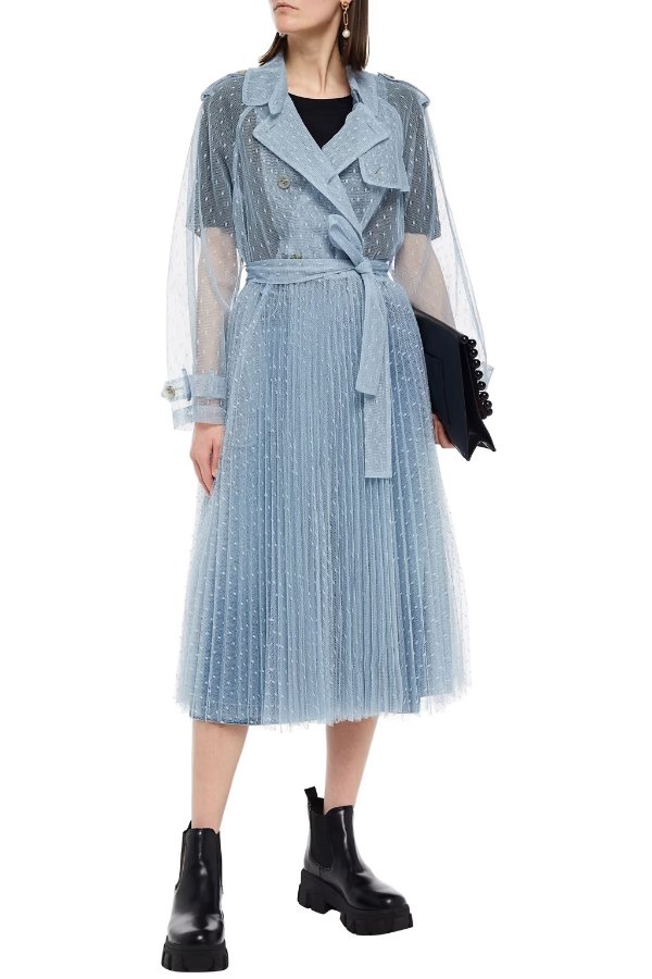 Pleated point d'esprit trench coat