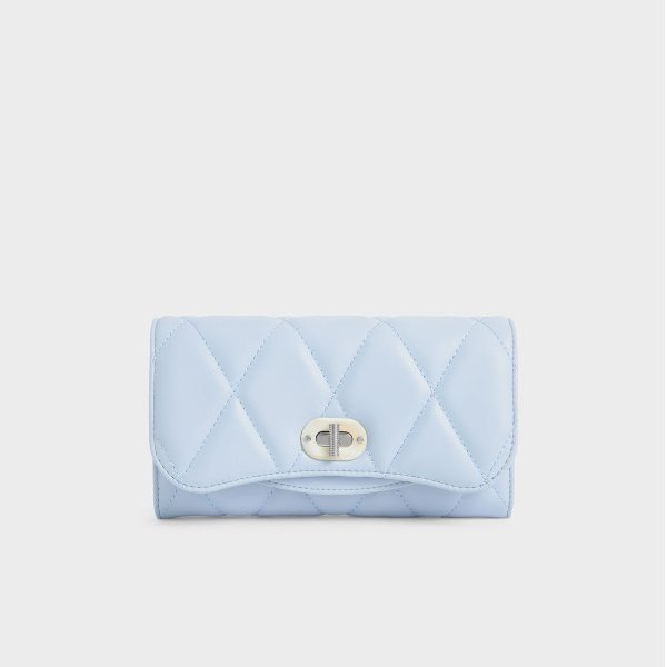 Light Blue Quilted Turn-Lock Wallet | CHARLES &amp; KEITH