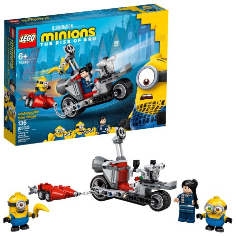 LegoMinions Unstoppable Bike Chase 75549 Minions Toy Set, with Bob, Stuart and Gru Minion Figures (136 Pieces)